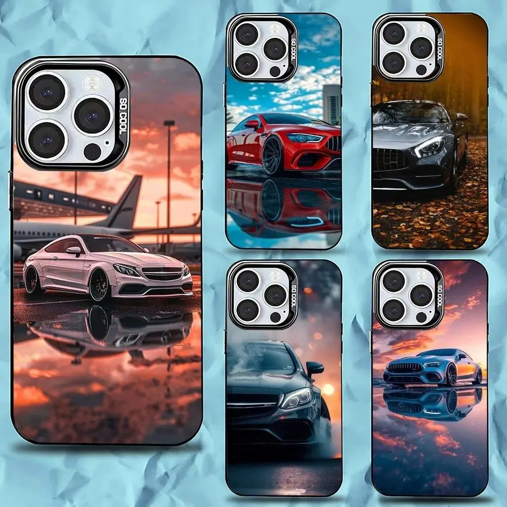 Mercedes Benz Car Logos Personalized Hard Plastic Smartphone Case, Black Matte Bumper Accessory, Anti-Fall Protection Cover for iPhone 11-17 Pro Max/Plus & Samsung Galaxy S23-S25 Devices