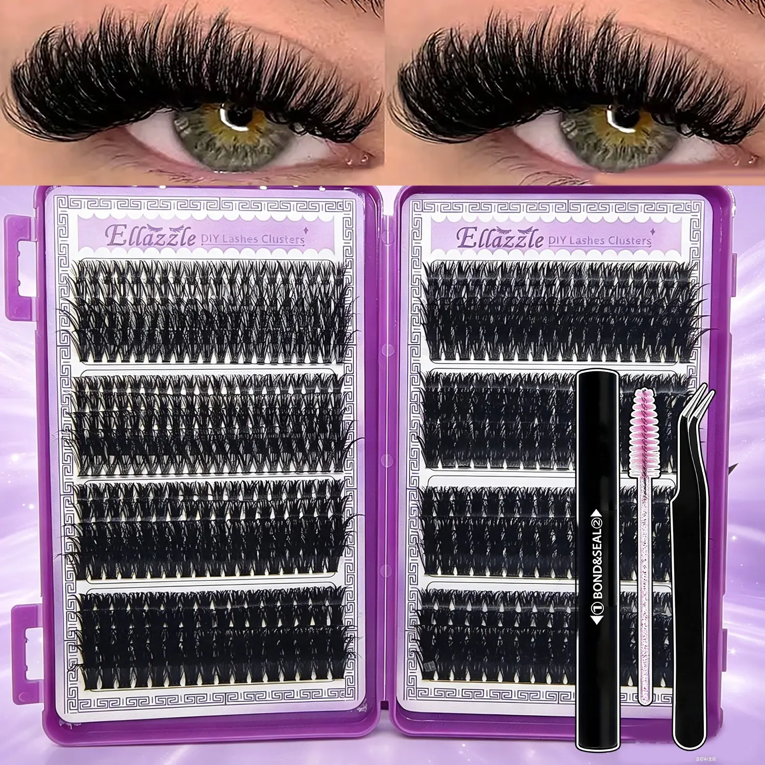 Large Capacity Eyelashes Clusters Kit, D Curl Mixed Length, Light Soft False Lashes, Waterproof, Beginner Friendly, Includes Tools