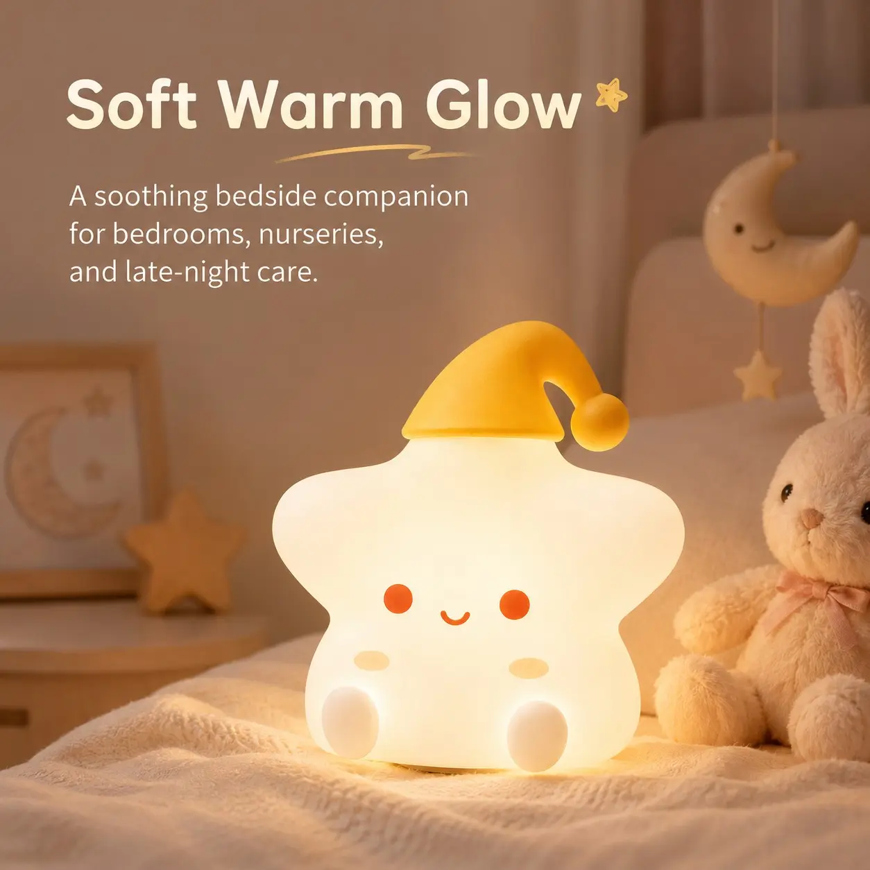 Cute Star Night Light for Kids, USB Rechargeable Silicone Tap Lamp, 3-Level Dimmable Warm White Bedside Night Light , Soft Star Nursery Lamp, Decorative Mood Lamp for Bedroom, Baby Room, Birthday & Christmas Gifts