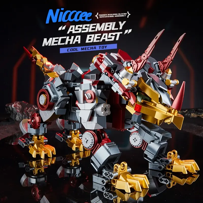 Motor-Compatible Mecha Animal Building Blocks Set, Creative Building Set, Blazing Iron Horn Lord & Frostcore Battle Lion Model, Interlocking Gear Structure Movable Limbs DIY Bricks Set, STEM Educational Toy, Gift for Teen Boys Age 8+