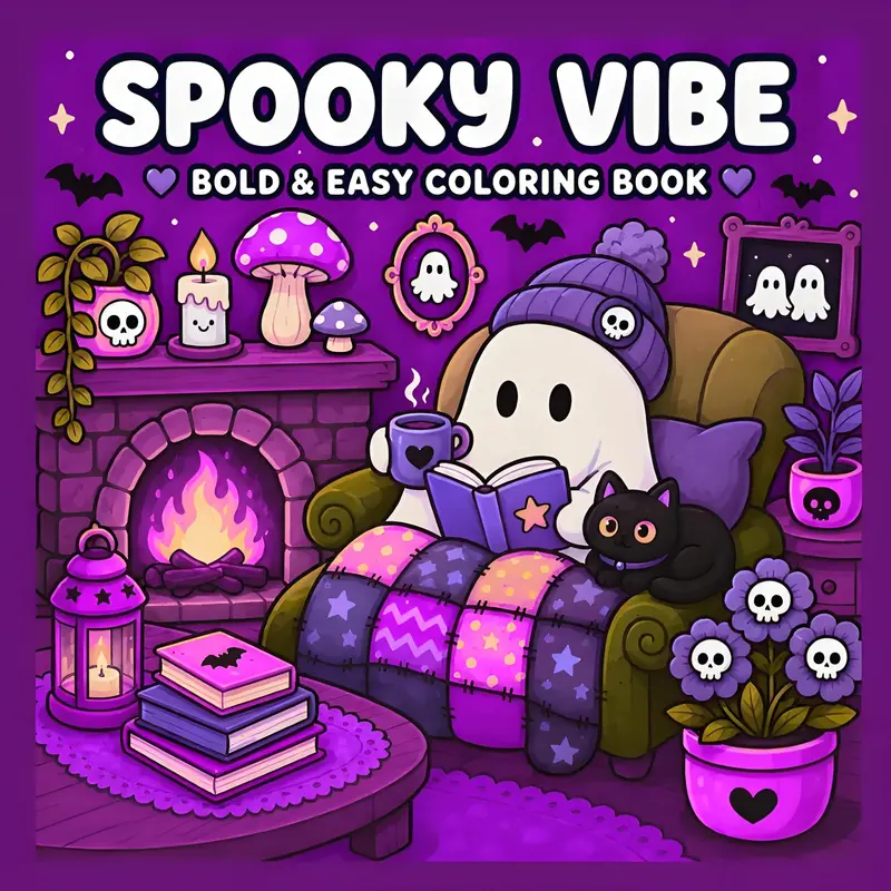 Spooky Vibe Bold & Easy Coloring Book, Cute Ghost Cozy Goth Aesthetic Adult Coloring Book, BookTok Trending Halloween Fall Activity Book, Large Print Stress Relief Self‑Care Coloring for Spooky Season Lovers, Back-to-School & Holiday Gifts
