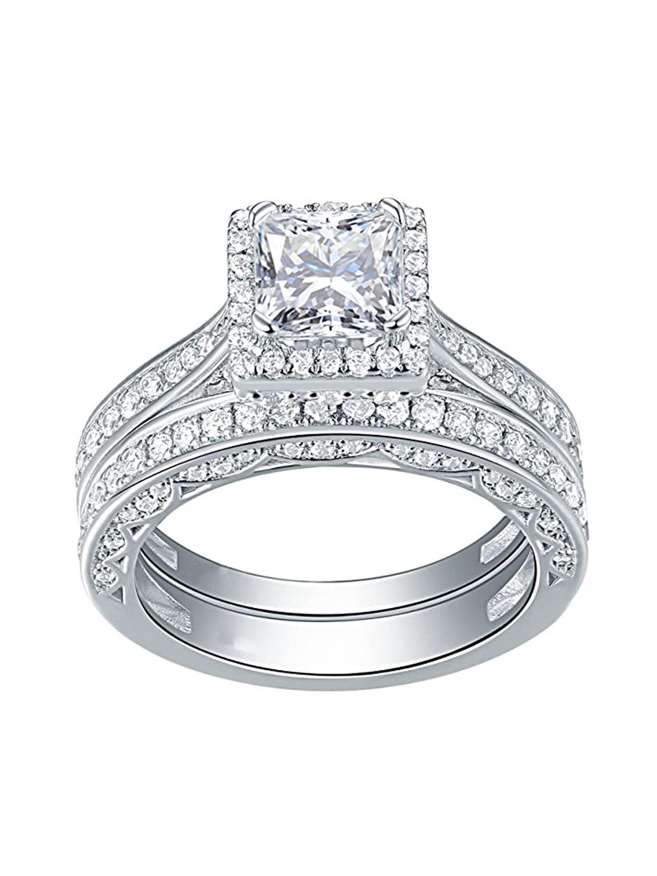 Elegant Rhinestone Decor Rings As Gift for Girlfriend, 2pcs/set Fashion Cluster Ring Bridal Engagement Ring for Wedding Party & Engagement Decor, Iced out Jewelry for Her, Statement Rings
