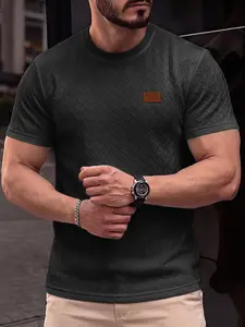 Men's Summer Retro Texture T-Shirt, Gingham Pattern, Short Sleeve, Fitted, Blue Color, Casual Style, Perfect for Daily Wear