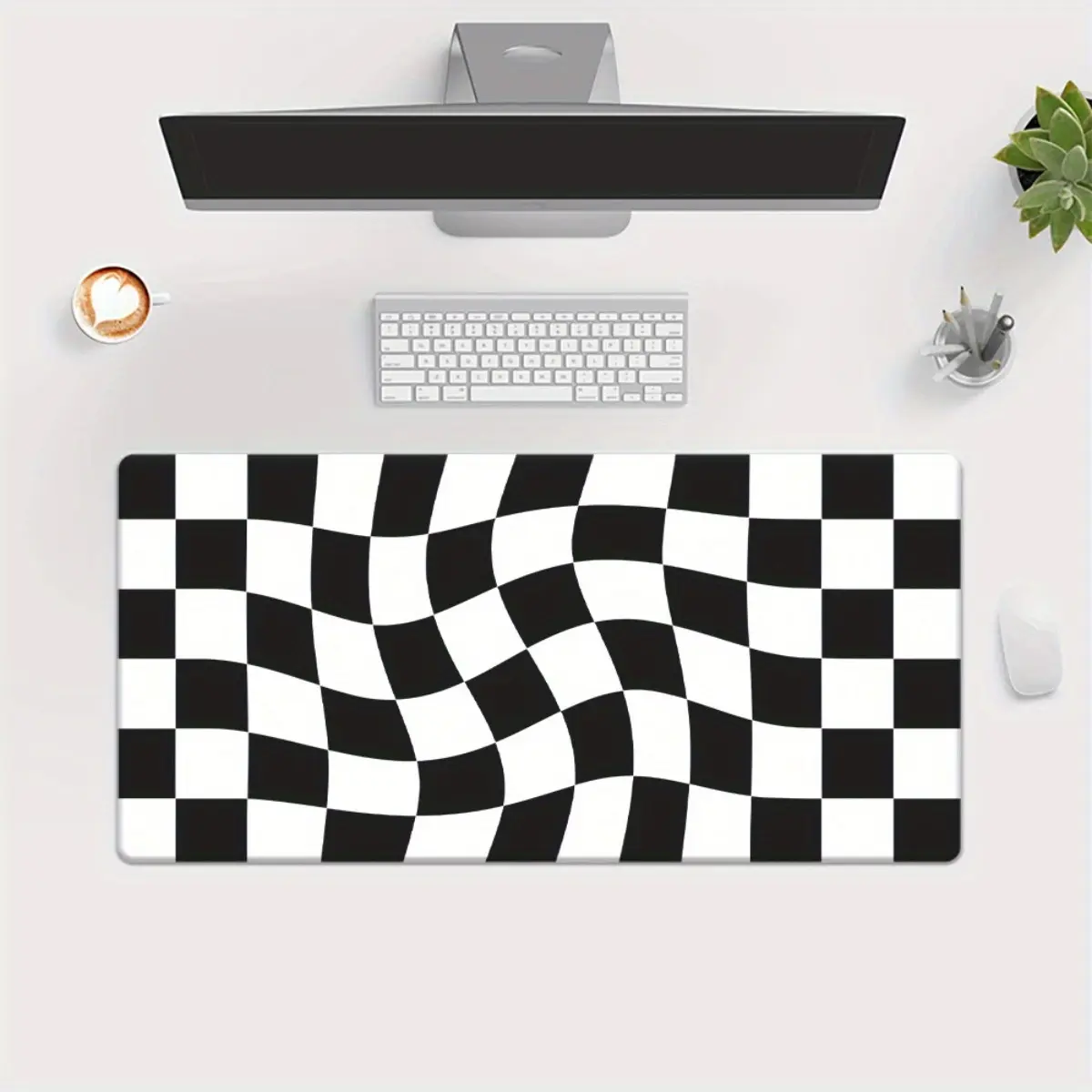 1pc Black and White Checkerboard Desk Mat - Multifunctional Gaming Mouse Pad, suitable for office use, durable rubber base, smooth surface, ideal for PC gamers and professionals, desktop mouse pad, perfect Halloween, Christmas, birthday,