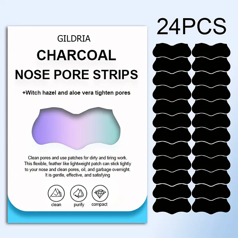 Charcoal Deep Pore Cleansing Blackhead Nose Strips, Oil Control for Oily Skin, C-Bond Technology, Instant Pore Cleaning and Shrinking, 24pcs