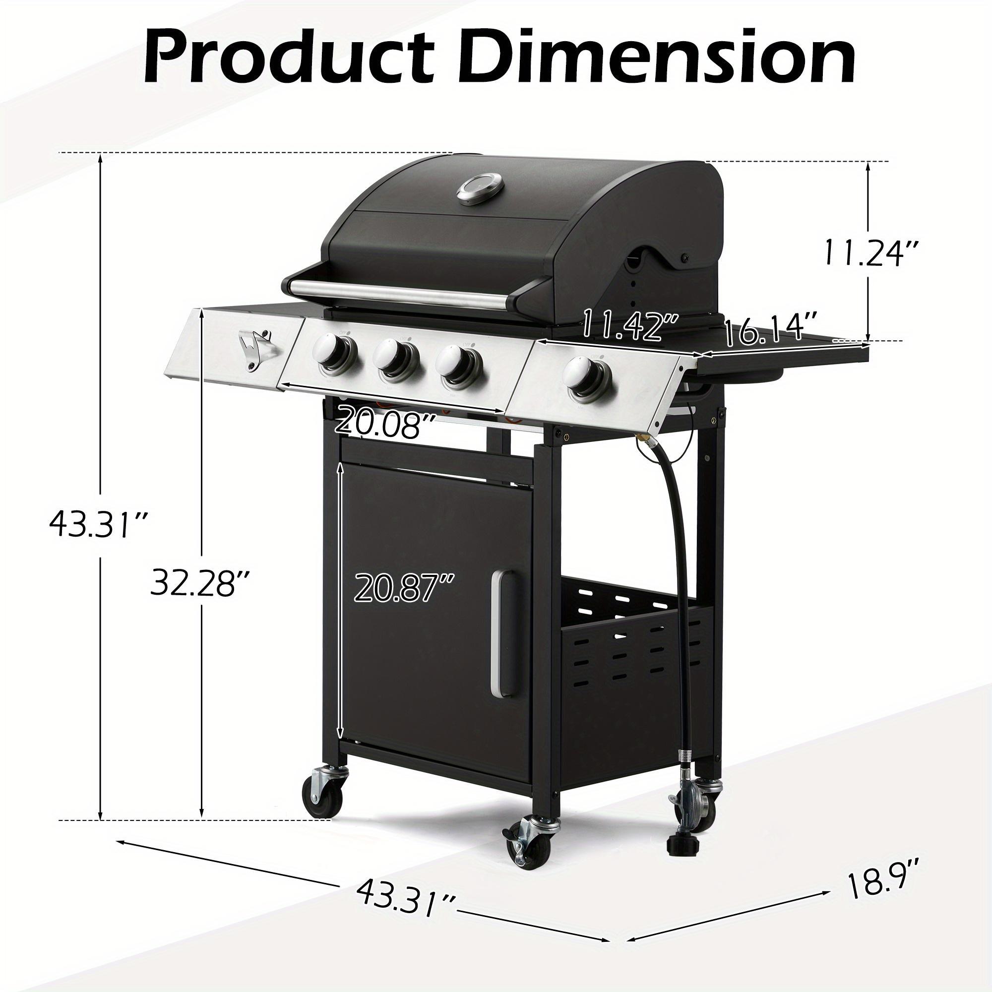 3-Burner Outdoor Barbeque Grill - Side Burner & Cast Iron Grates, 43.3"x43.3" Cooking Area, 36, 000 BTU Output, Lockable Universal Wheels, Black Camping Grill