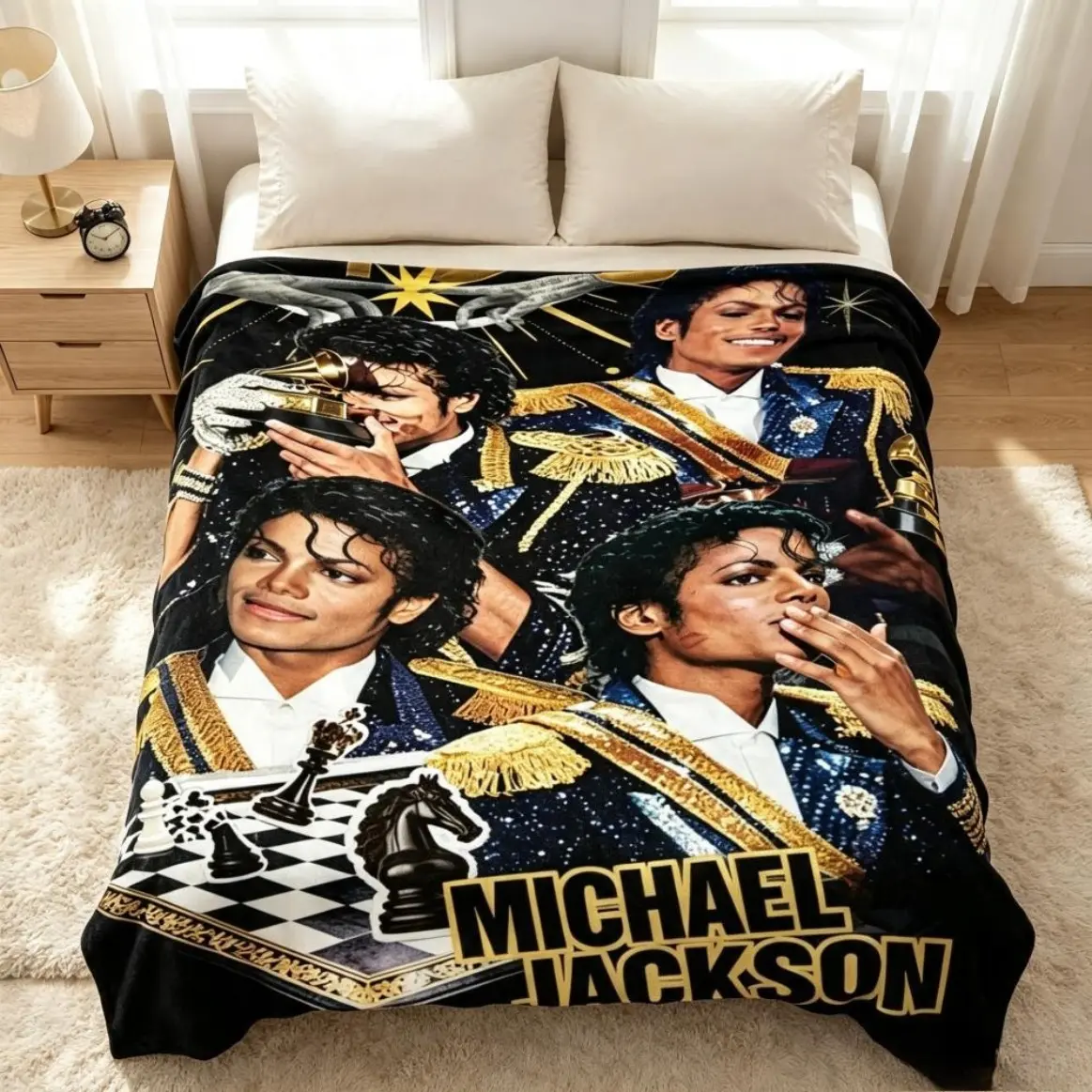 Michael Jackson Thriller Beat It Billie Jean Flannel Throw Blanket for Adults and Kids, Soft Cozy Cover for Couch Bed Sofa Travel, Iconic MJ Music Video Print, Home Decor and Bedding, Birthday Christmas Holiday Gift for Fans