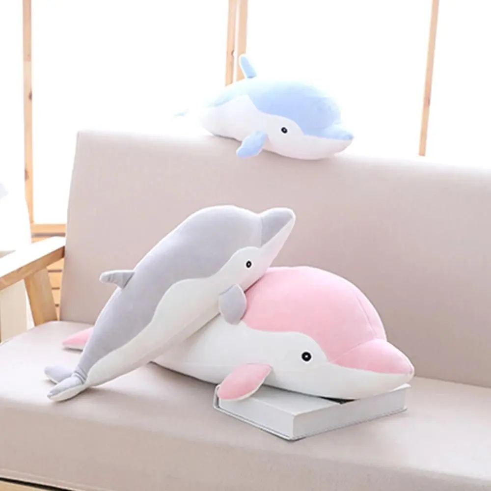 Dolphin Plush Stuffed Animal, Soft Cuddle Pillow in Grey Pink or Blue for Bedroom Sofa and Home Decor