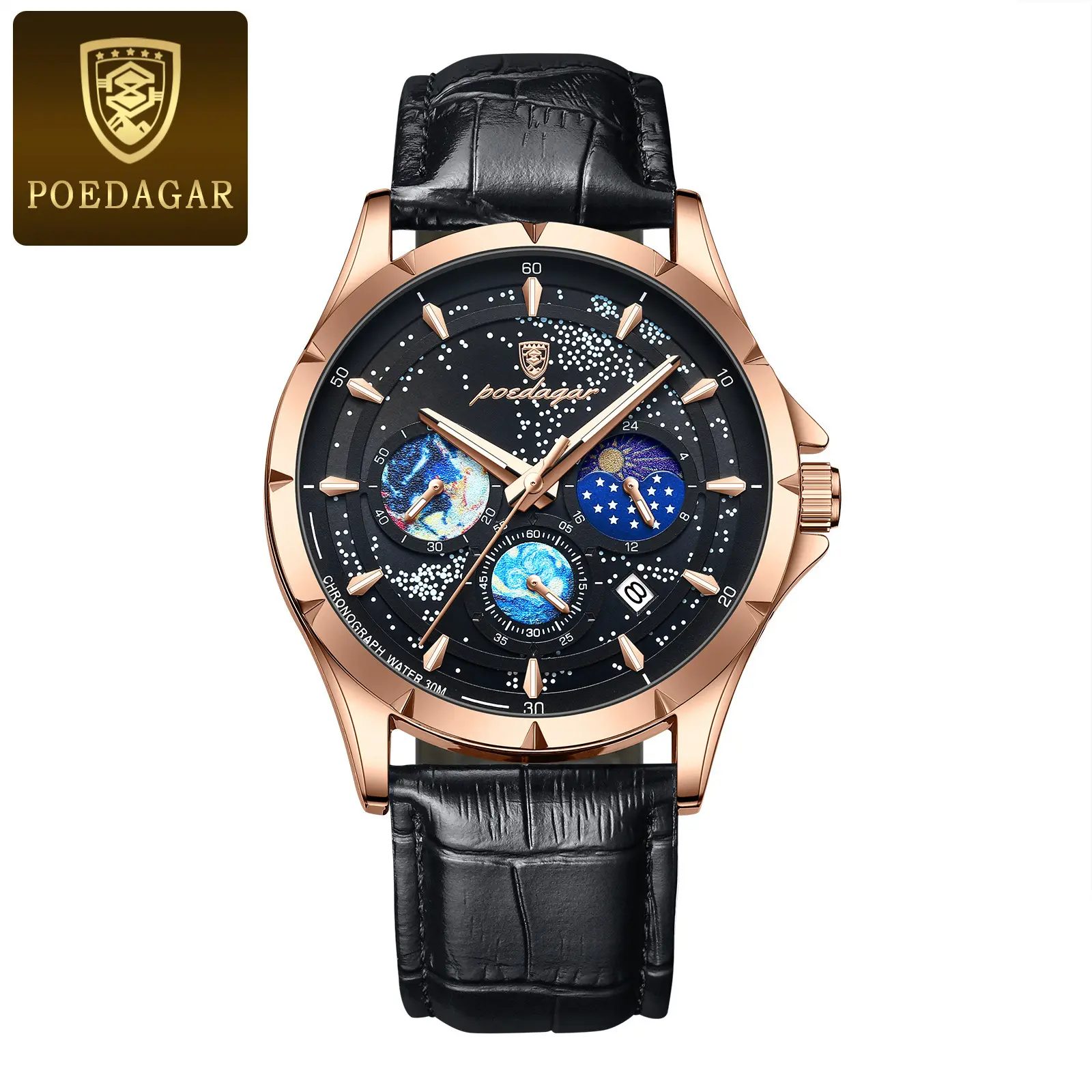 916 Rose Gold Black Leather Strap Model
