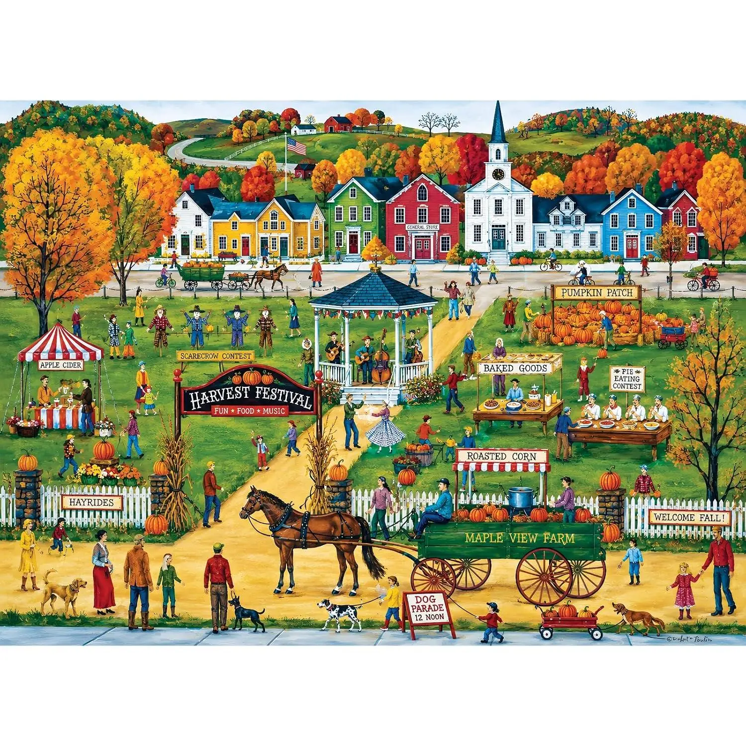 500 Piece Puzzles for Adults Autumn Harvest Festival Jigsaw Puzzles | Pumpkin Patch Farm Party Puzzles for Teens Seniors,Fall Country Town Jigsaw Puzzles Thanksgiving Gift
