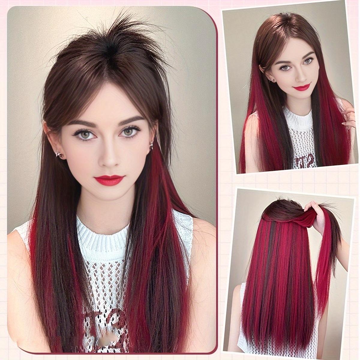 Colorful Party Highlight Clip-in Hair Extensions for Women 22inch Multi-color Multi-section Straight Hair Synthetic Hairpieces Party