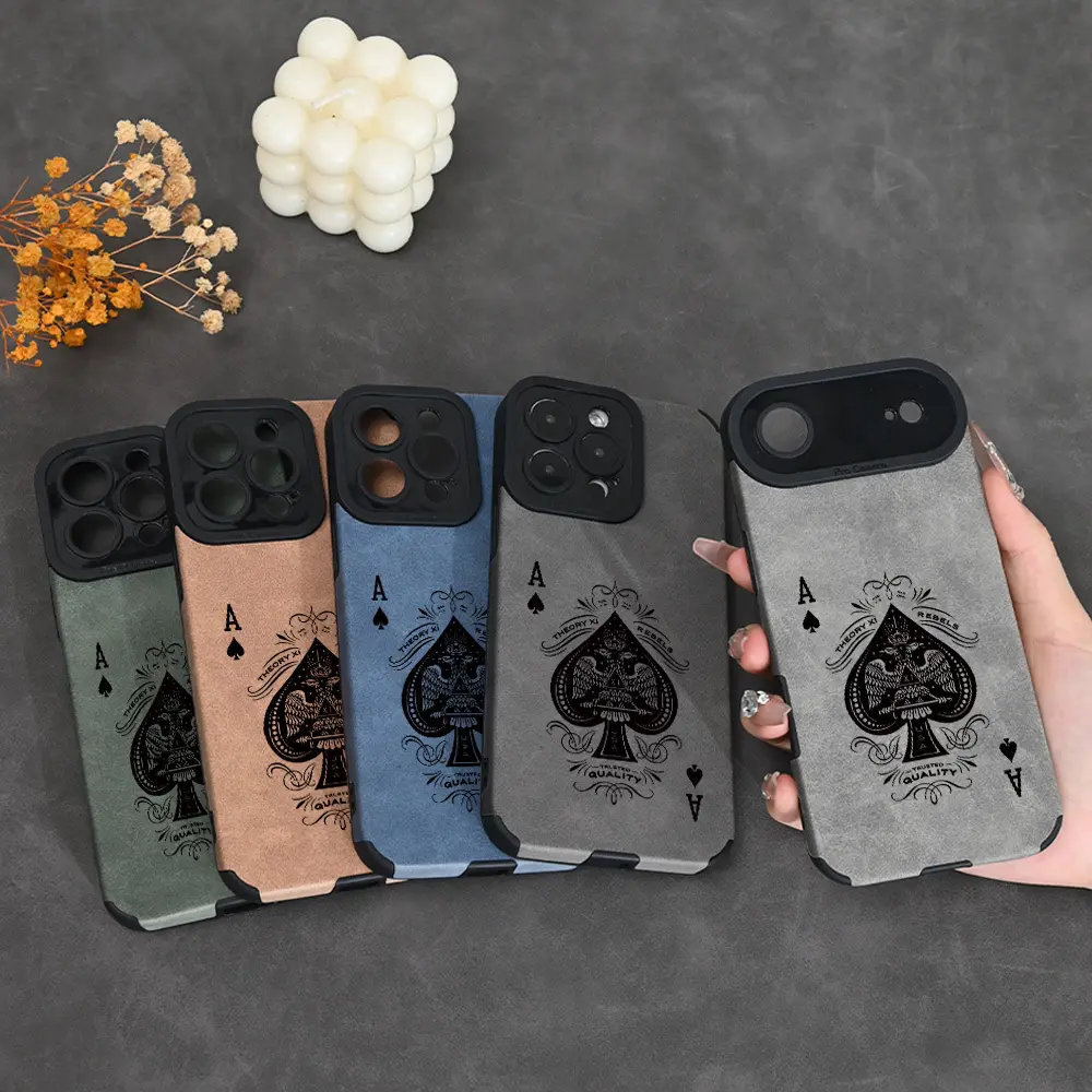 Phone Case - Ace of Spades Playing Card Design Luxurious Faux Leather Phone Case, Providing Full Lens Protection, Shock-Resistant And Durable.High-End Comfortable Feel Phone Case for Iphone 17 Pro Max/17 Pro/17 Air/17/16 Pro Max/16/15/14/13/12/11/X