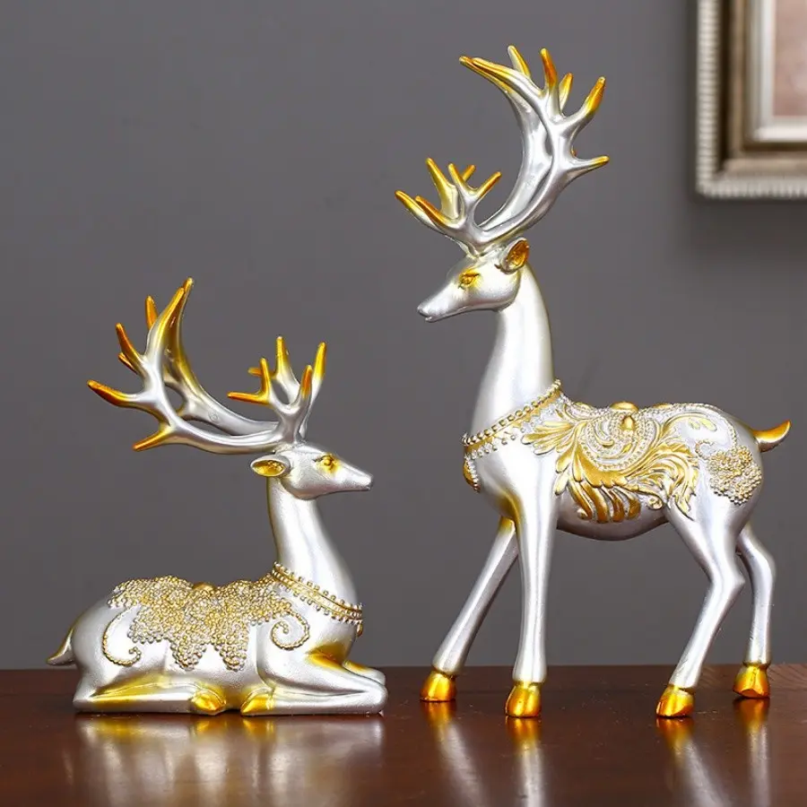 Decorative Deer Figurine, Feng Shui Lucky Animal Ornament, TV Stand Home Office Living Room Entryway Gift Decor, Resin Animal Sculptures, Unique Craftsmanship