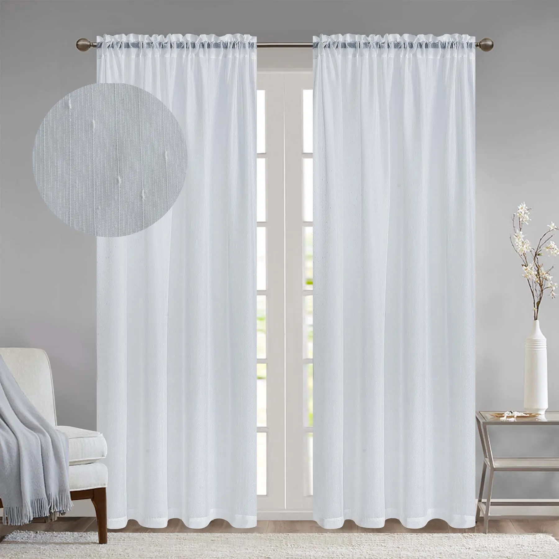 Warm Home Designs Luxury Living Room curtains Shabby Chic Curtains for Living Room, Dot stripe pattern, easy rod pocket installation Kitchen or Bedroom