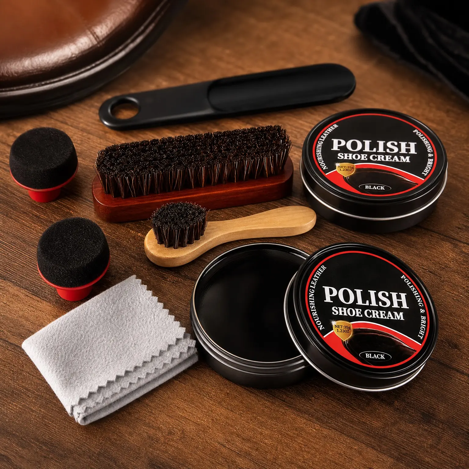 Black Brown Shoe Polish Kit with Saddle Soap & Mink Oil for Boots | Deep Leather Conditioning, High Gloss Shine, Extends Leather Life, Protects Against Cracking, Easy Application(Gift)