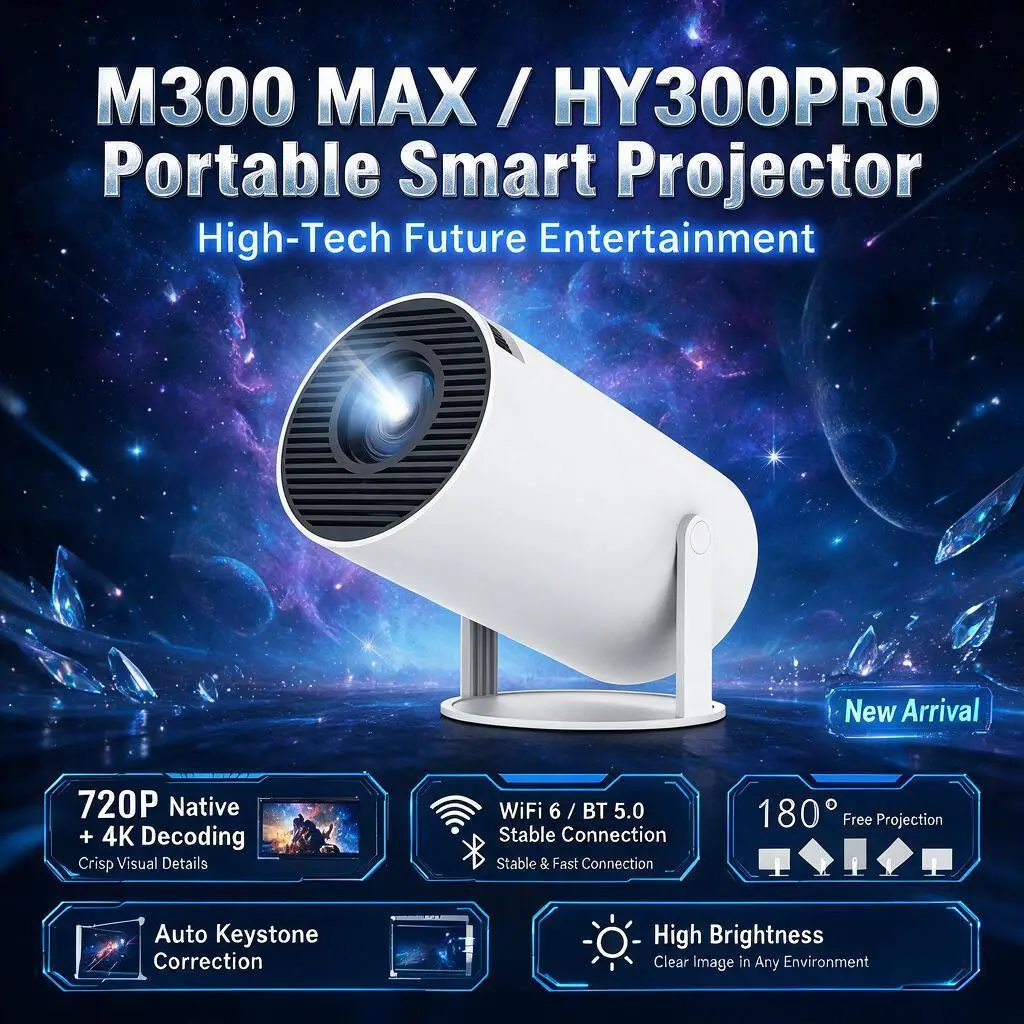 M300 MAX 2‑in‑1 Game Smart Projector, Native 720P, 4K Hard Decoding, WiFi6 BT5.0, 180° Rotatable Projection with Dual Wireless Game Controllers for Home Party#TikTokShopBackToSchool