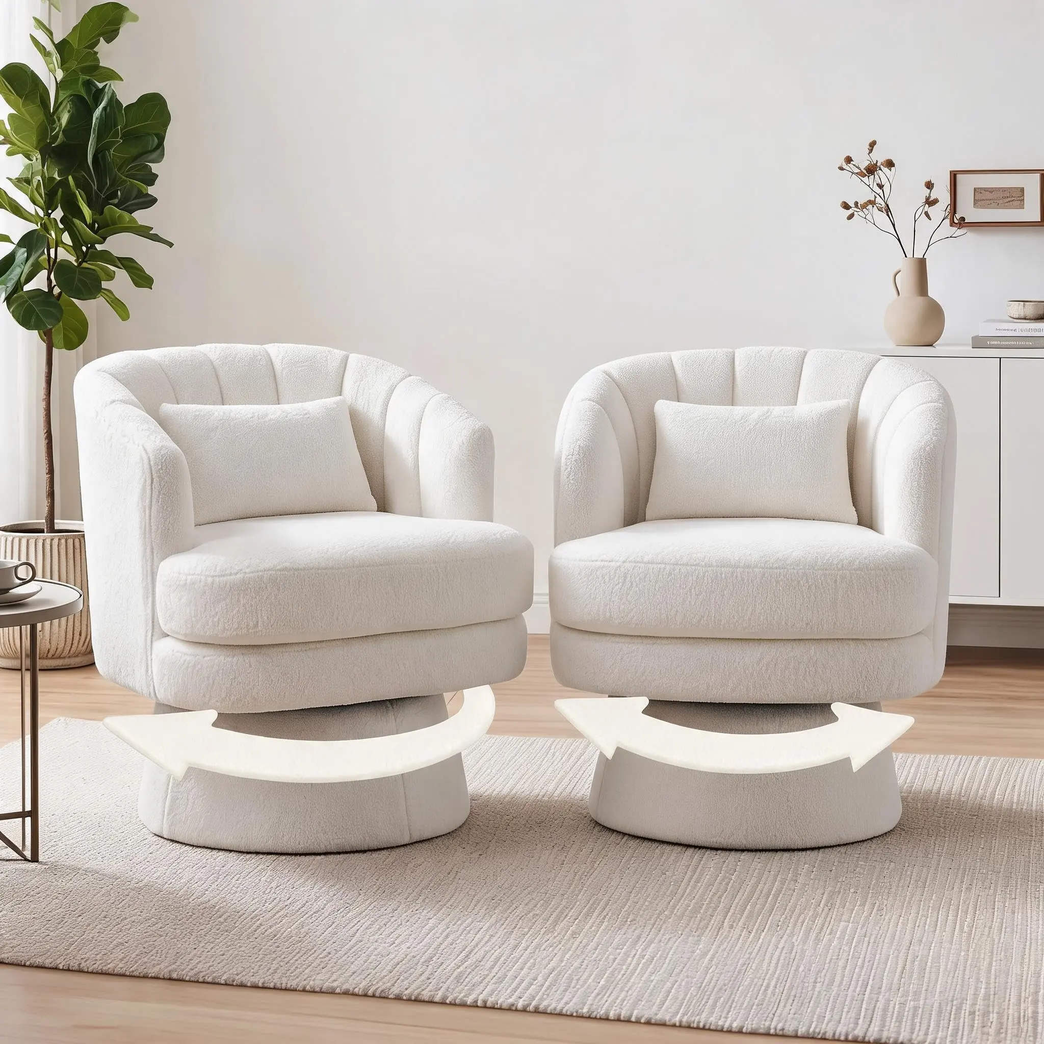 Swivel Accent Chair Set of 2 – 360° Swivel Barrel Chair with Tufted Back & Lumbar Pillow, Thick Foam, 300 LBS Capacity
