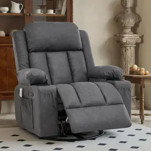 Modern PU Leather Rocker Recliner Chair, 360° Swivel Single Sofa with Heating and Massage Functions, Equipped with Dual Cup Holders and Side Pocket, Ideal Leisure Seat for Adults and Nursery Use chuck