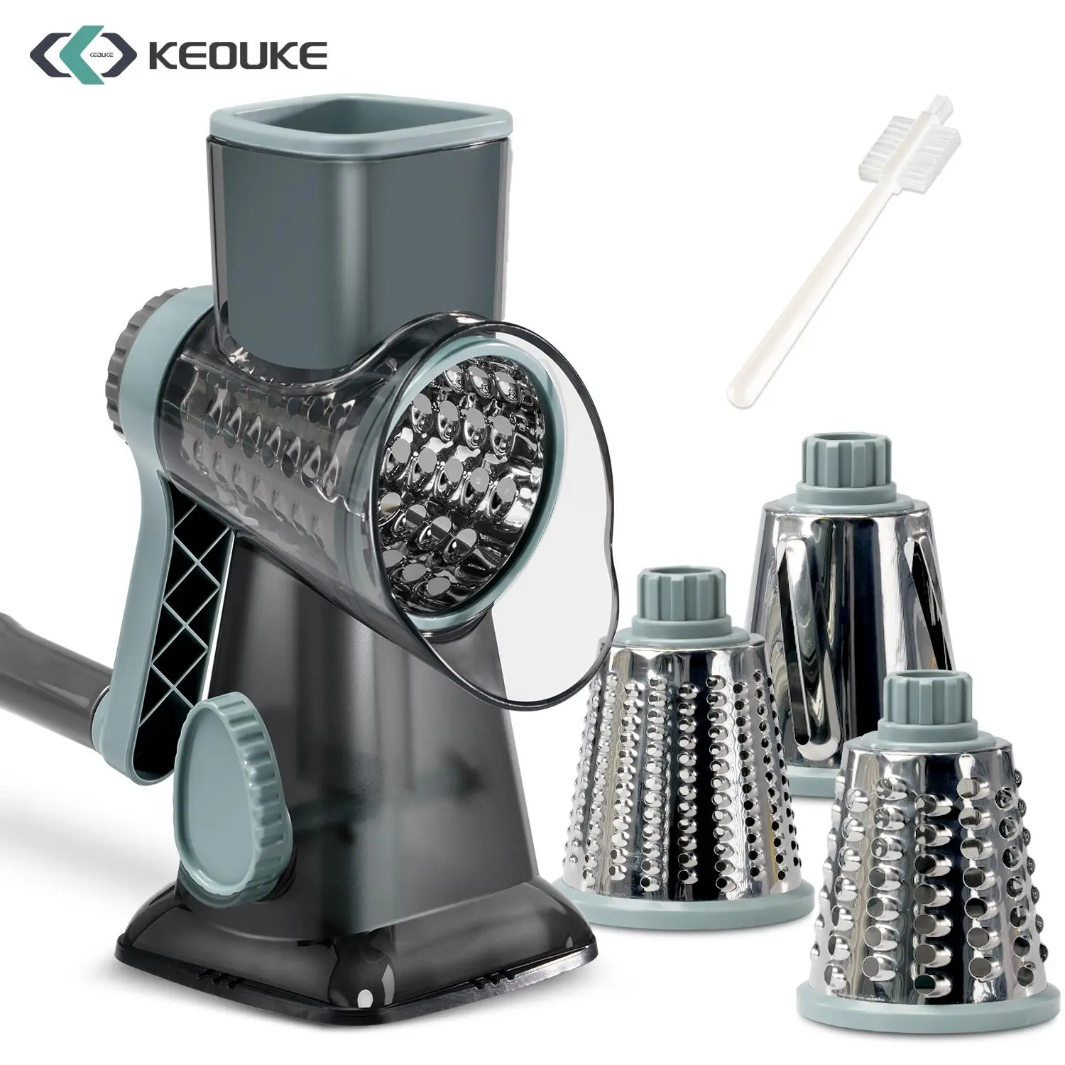 Keouke Rotary Cheese Grater, Manual Vegetable Slicer with 3 Interchangeable Stainless Steel Blades, Hand Crank Shredder for Cheese and Vegetables #GLOBAL PICKS