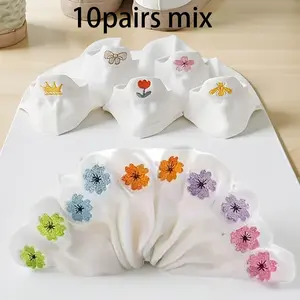 10pairs Mix Women's Summer Embroidered Low-Cut Arch Support Socks, Breathable and Comfortable Ankle Socks with Floral and Butterfly Patterns, Stylish Sport Socks