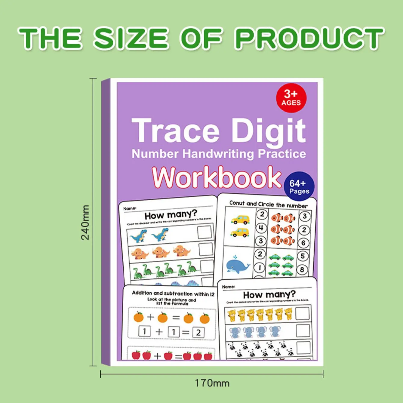 64 Pages Math Practice Workbook for Kids, Numbers 1-20 Tracing, Addition and Subtraction Exercises, Monster Theme with Colorful Pages