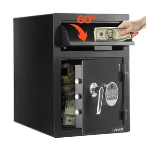 【DealsForYouDays】VEVOR 1.2 Cubic Feet Drop Safe, Large Capacity Front Drop Slot Safe Box with Digital Keypad, Heavy Duty 2 Tiers Cash Depository Box with Spare Keys for Cash, Bank Slip, Jewelry, Document, Bill, Black