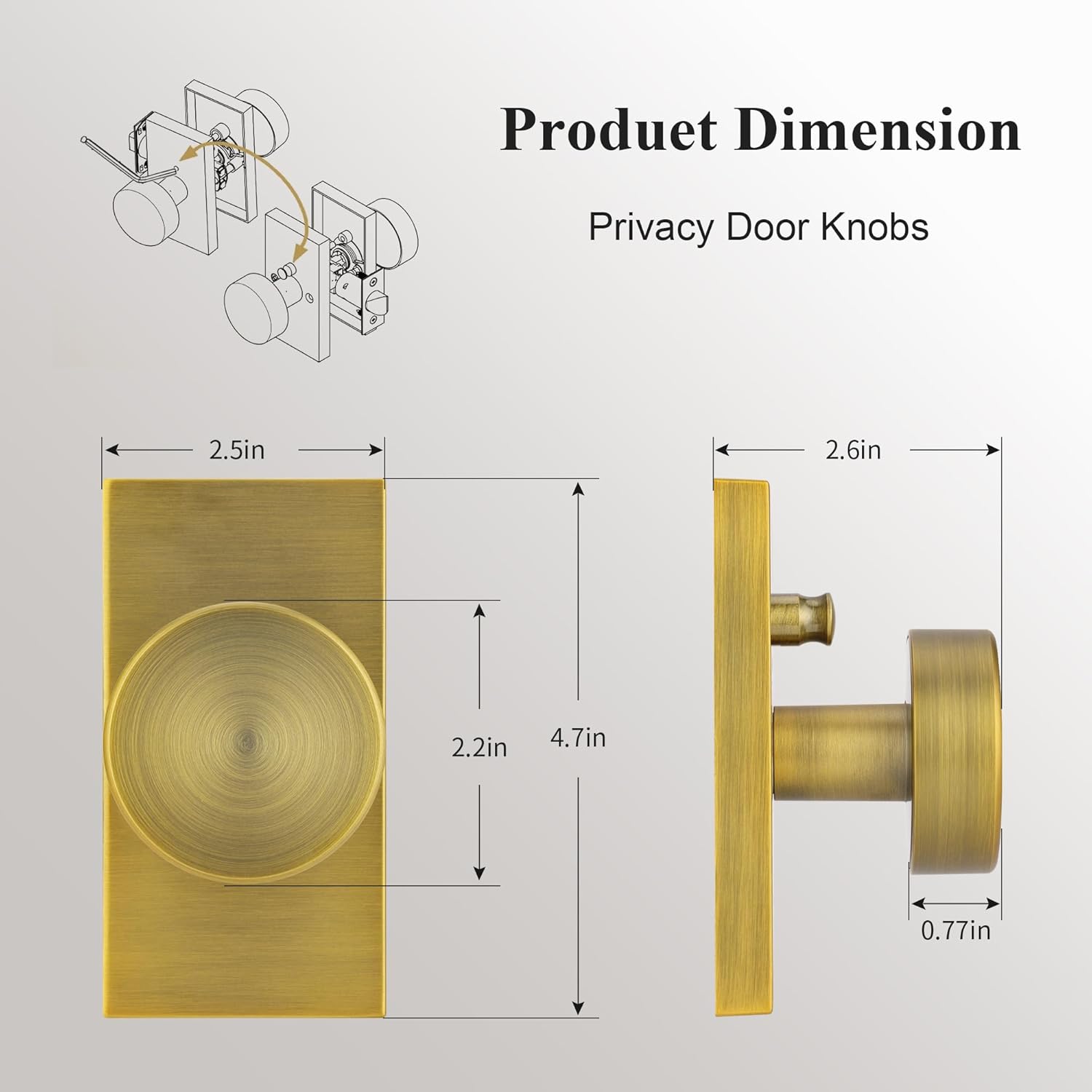 Antique Brass Door Knobs Interior,  Door Knobs with Lock, Antique  Modern Door Handle for Bedroom Bathroom