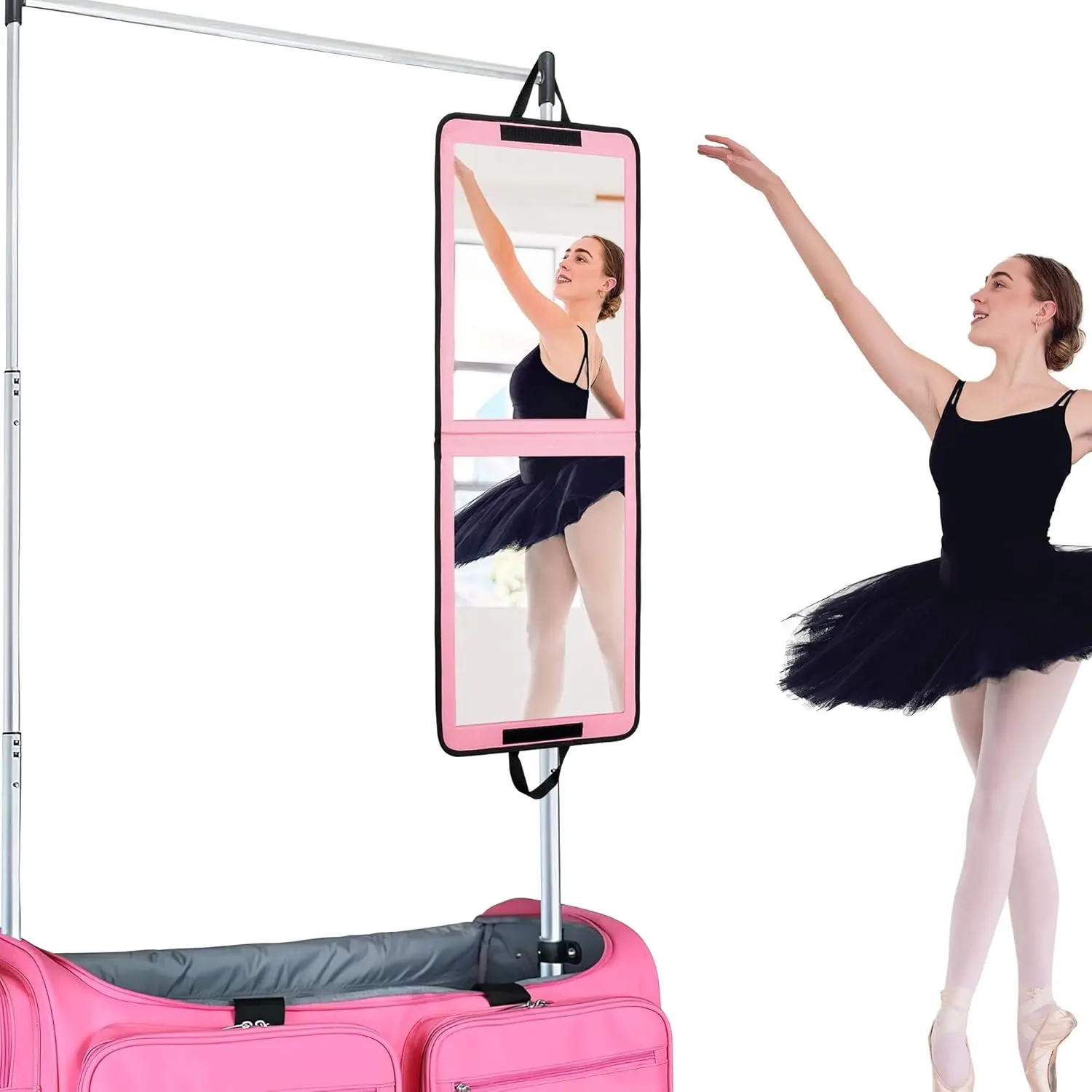Portable Pink Mirror Full Length for Dance, 33x13 Inch Hanging Mirror for Dance Bag, Lightweight Folding Travel Mirror Dance Competition Must Haves