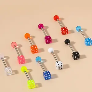 10pcs Tongue Nails Set Multicolor Acrylic Dice Tongue Ring Tongue Plastic Ball Barbell Shaped Piercing Jewelry Men Women Punk