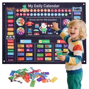 Montessori teaching calendar, felt learning board, busy board, daily life planning chart, today's events schedule, wall-mounted school teaching board, Learning Charts, birthday gifts, Time, date, and weather recognition chart 40.2 x 29.5 in