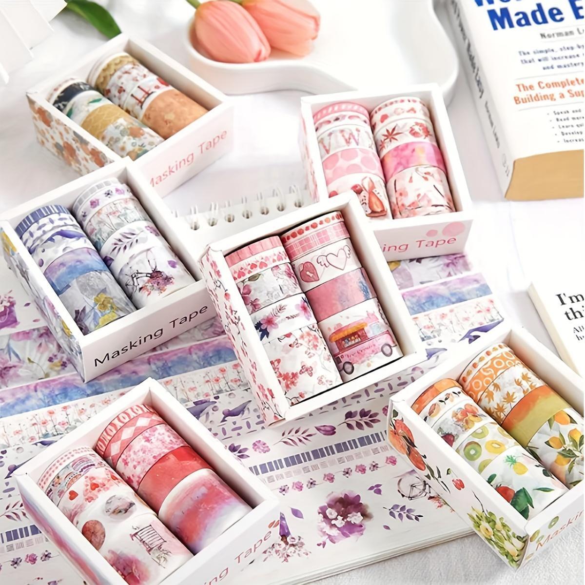 Washi Tape Set, 10 Rolls/box Random Color Cute Illustrations Pattern Washi Tape, DIY Decorative Tape for Scrapbooking, Journaling, Gift Wrapping, Gift, Scrapbook Materials, Scrapbook Accessories