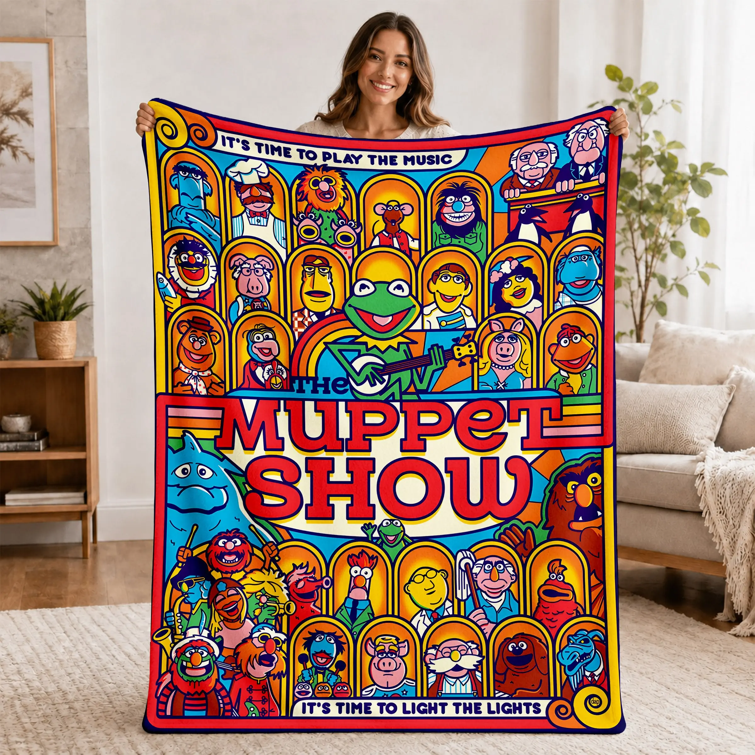 The Muppet Show Throw Blanket, Retro Character Collage Pattern, Colorful Pop Art Style, Soft Cozy Fleece, Couch Bed Decor