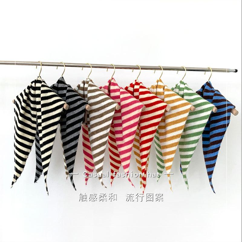 2024 Colorful Stripes with Wool Triangular Binder Decorative Knitted Small Scarf Soft Multi-Functional Small Scarf Collar