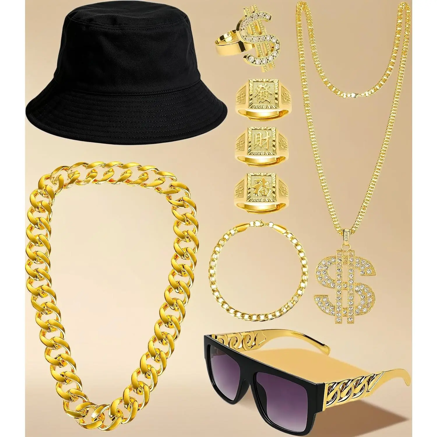 80s 90s Hip Hop Costume Kit Rapper Accessories |   Old School Retro Outfit for Men Women Cosplay Club Theme Party