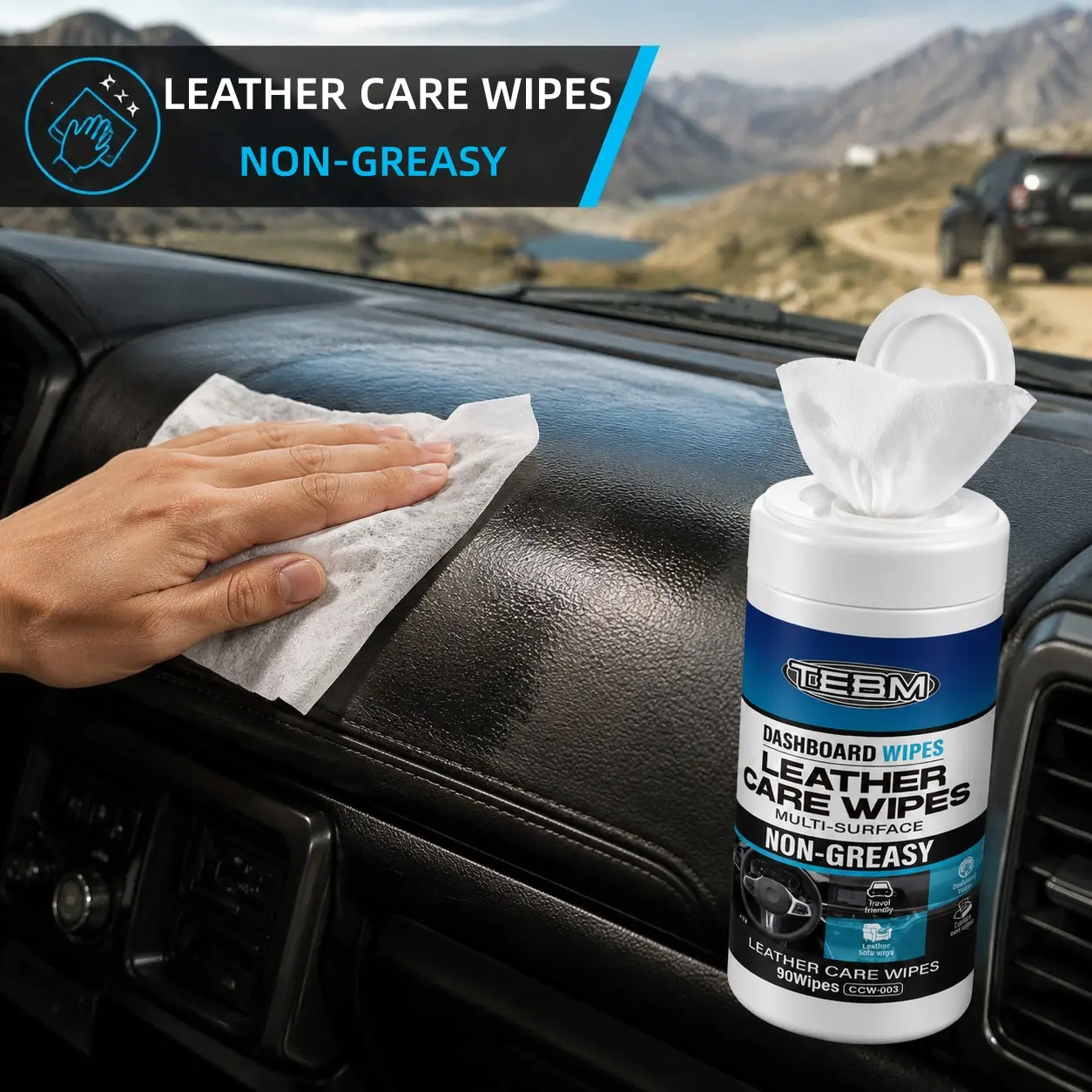 90 Count Multi-scene Car Interior Wipes Leather & Plastic Surfaces Refurbishing Wipes for Daily Auto Care