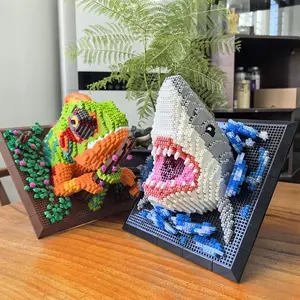 3D Building Blocks Shark Monster Head Mural Wall Block DIY Animal Pendant Wall Decor Wall Hanging Sculpture Home Decor Toys Gift DIY Building Model