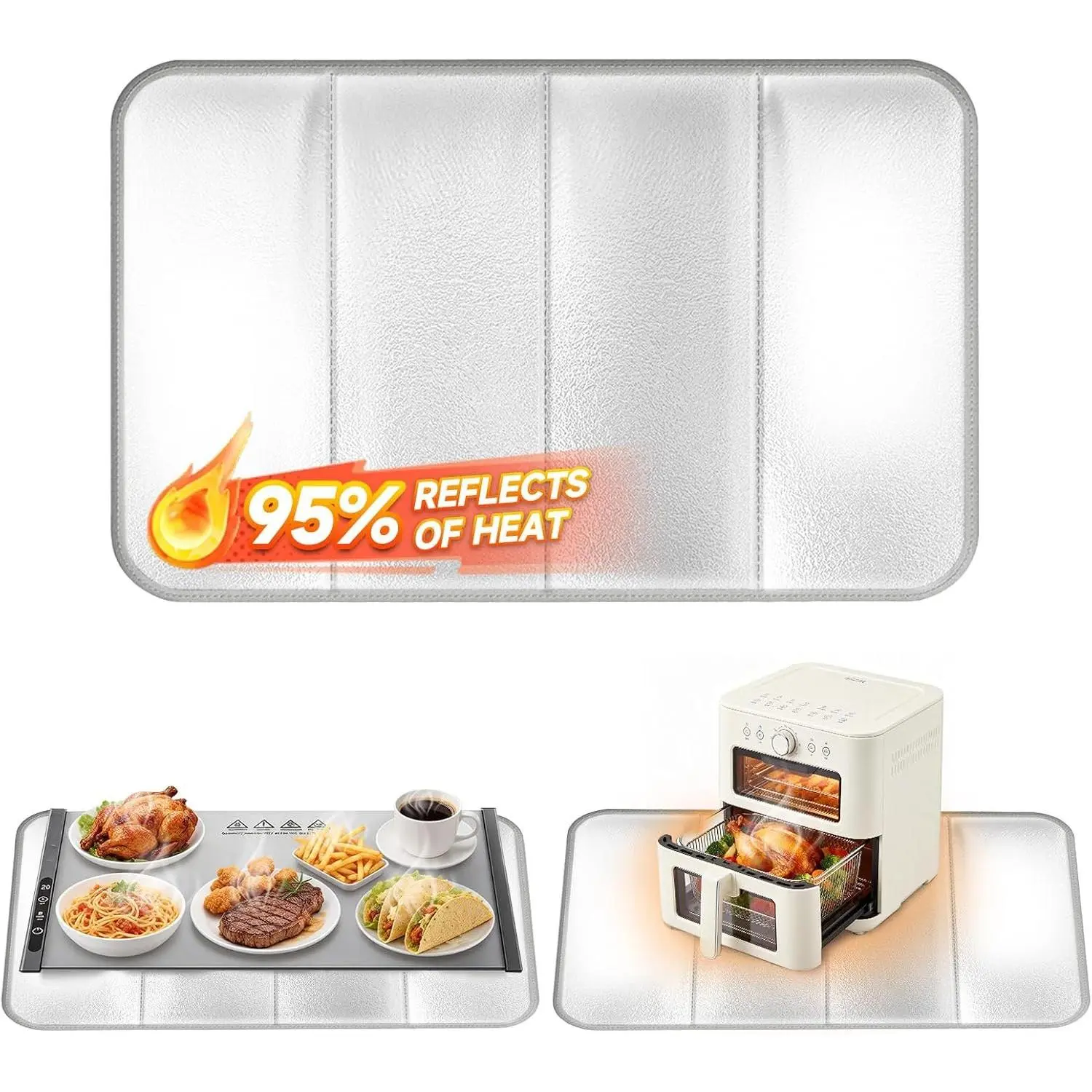 Heat Resistant Mat for Countertop 15.7x23.6 inch –Kitchen Counter Protector Reflects Up to 95% Heat, For  Warming Mats, Air Fryer, Coffee Maker, Toaster Oven,  & Oil-Resistant