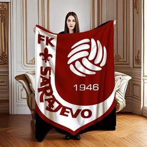 Sarajevo Football Club Flannel Blanket - Made of soft flannel with a striking team crest and red and white striped lace-up design, this blanket is ideal for travel, sofas, beds, or office decor, and also makes a great gift for International Friendship Day