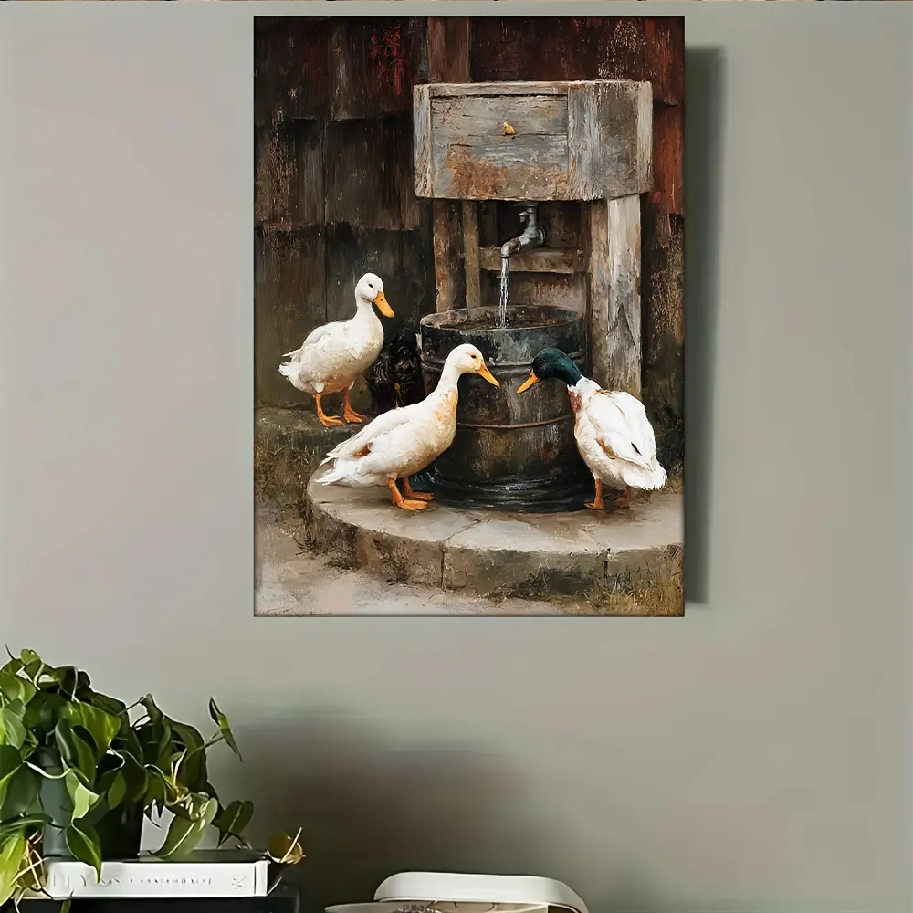 2D FLAT 1-piece vintage duck canvas art - 30.48x 40.64cm Country farm animal canvas print, antique wall decoration, suitable for home, office or as a gift, duck decoration, mini Christmas, Western farmhouse style, wall canvas, ready-to-hang canvas, wall d
