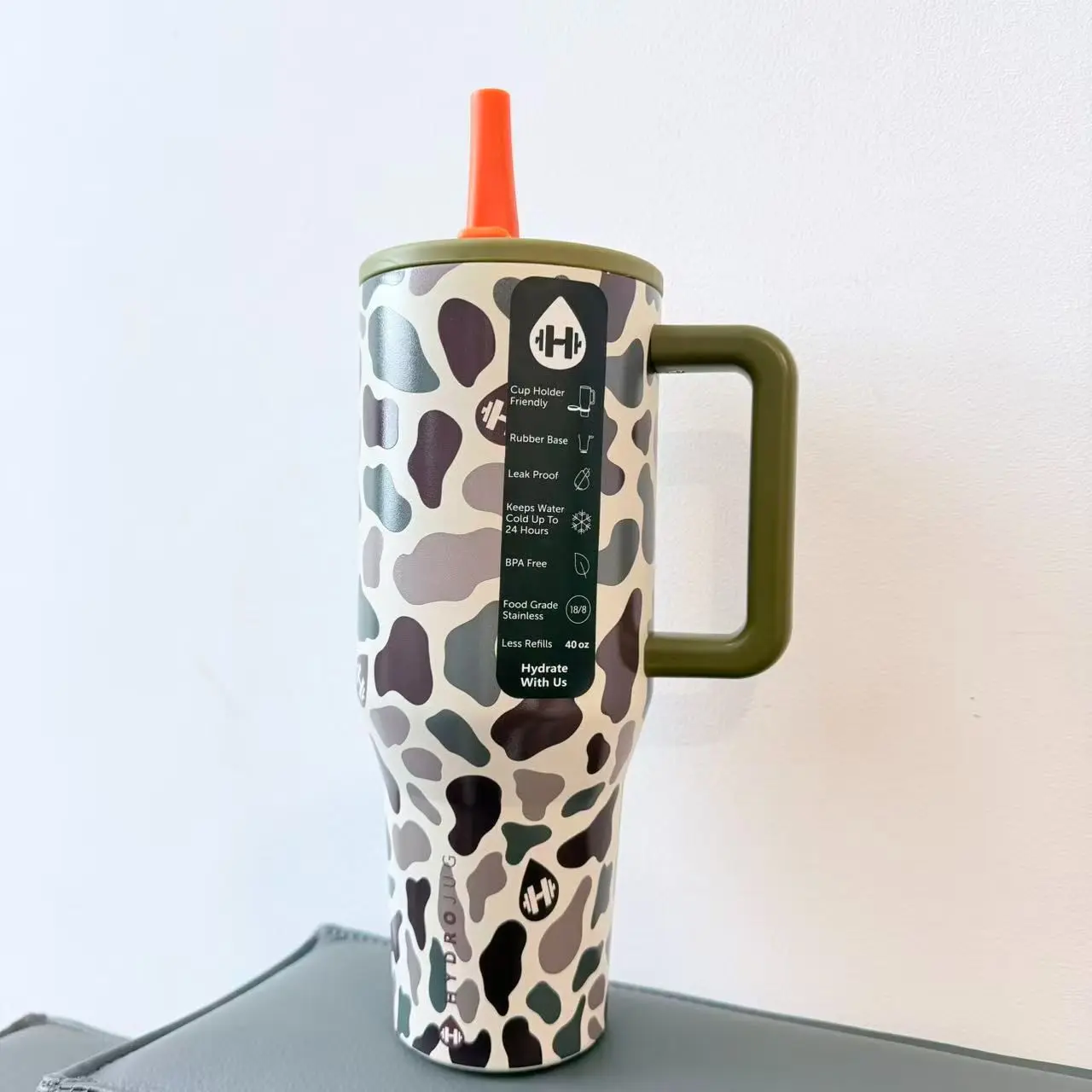 Hydro Viral Black Leopard Tumbler  40oz Leakproof Insulated Travel Mug With Handle & Straw | Aesthetic Matte Black Water Bottle Keeps Drinks Cold 24H | Cup Holder Friendly gift personalize anniversary
