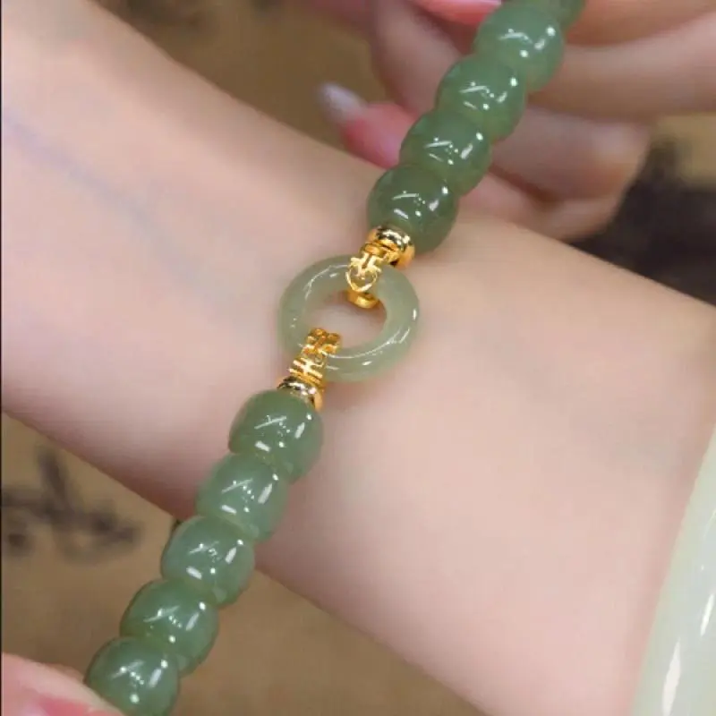 Classic Natural Jade Bracelet for Women, Vintage High-End Fashion Female Jewelry Gift with 8mm-10mm Solid Beads for Daily Wear, Casual