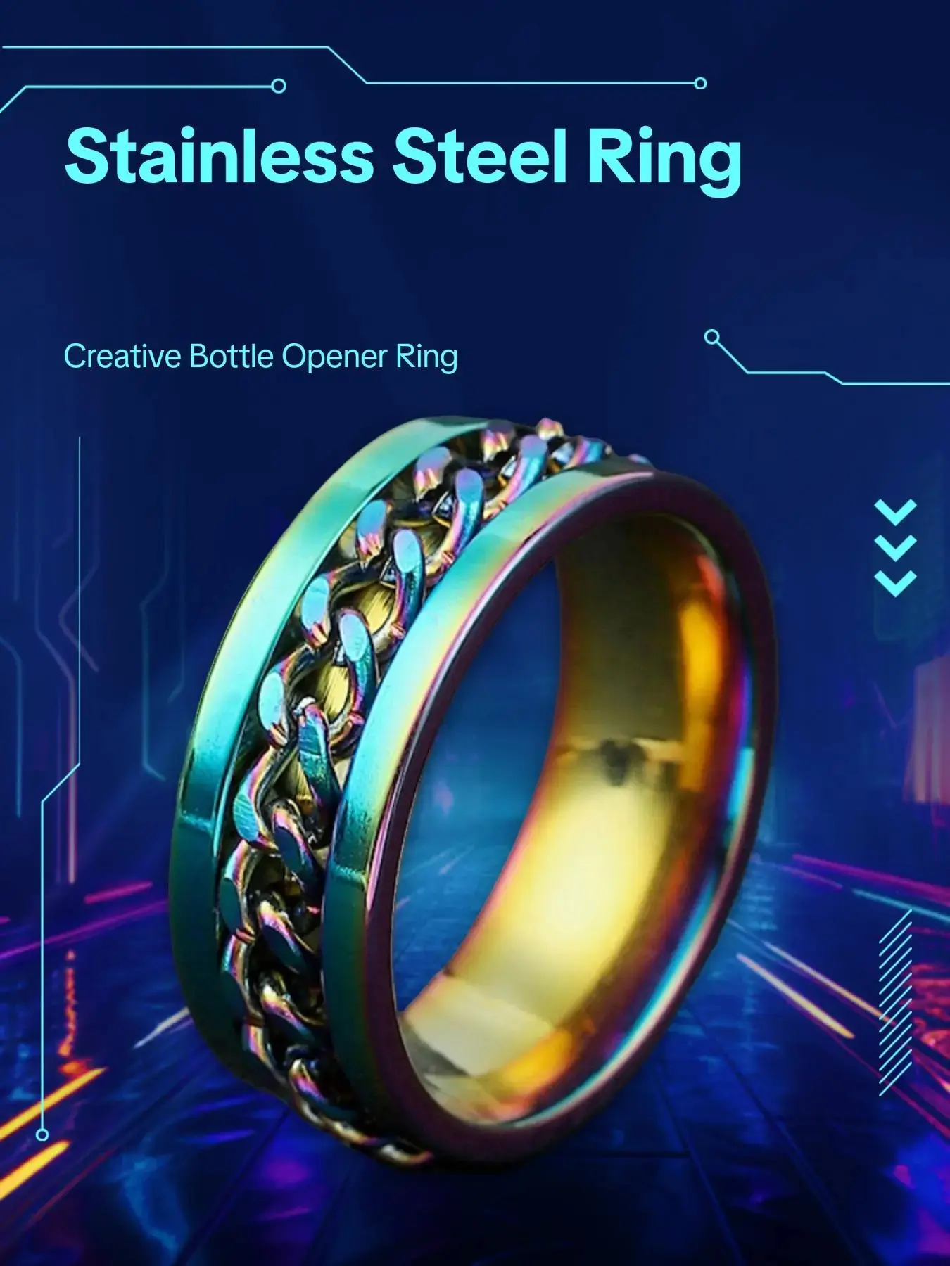 Stress Relief Business Style Ring Bottle Opener, Rotating Chain Titanium Steel Ring, Rotating Openwork Ring, Creative Gift for Friends and Family