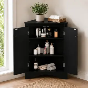 Black Triangle Modern Storage Cabinet, Freestanding Floor Cabinet with 2 Adjustable Moisture-Proof Shelves for Home Kitchen, 23.6L x 12.87W x 31.5H