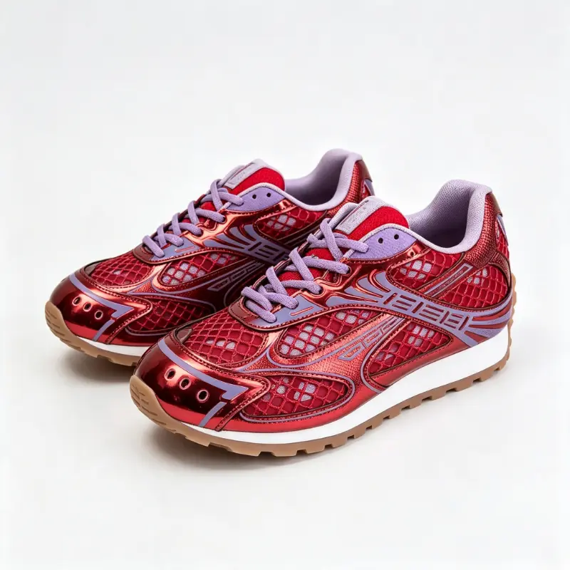 Metallic Retro Mesh Running Sneakers, Lace Up Thick-Soled Height-Increasing Fitness Footwear, Breathable Mesh Color Block Casual Walking Trainers for Daily Street Outfits