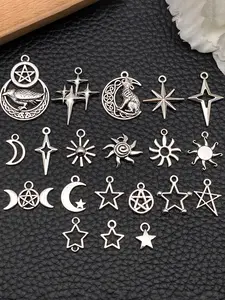 20pcs Mixed Zinc Alloy Star Moon Sun Charm Antique Tibetan Silver Pendant for Jewelry Making DIY Necklace Earrings Craft Accessories