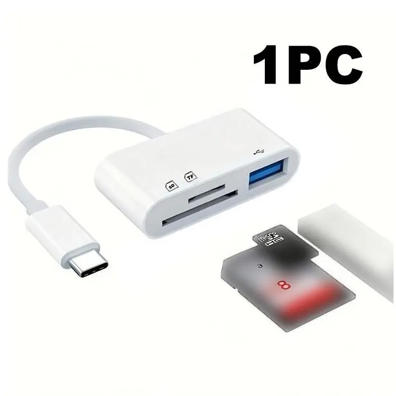 Three-in-One USB-C Micro SD Card Reader Adapter, USB-C SD Card Reader, USB C Dongle, Memory Card Reader, Compatible with iOS Pro and Other Type C Devices, Model Gs-P006, USBC SD Card Reader