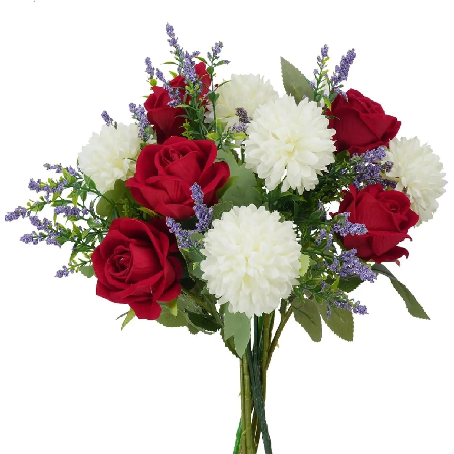 Cemetery Flowers for Grave Artificial Rose Chrysanthemum Bouquet |   12in, Realistic Silk Flower Mix with Lavender Accents, Grave Vase Decor, Memorial Displays, Home and Holiday Arrangements
