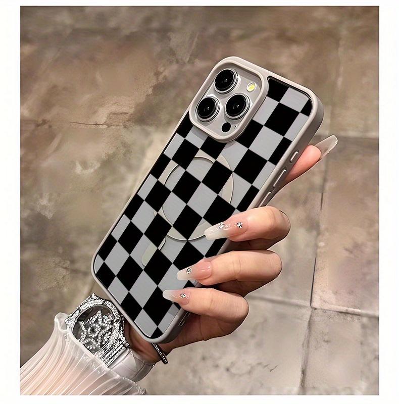 The Black Grid Design MagSafe Case for iPhone 17 Pro Max Air 16 16e 15 14 Plus 13 12 11 X XS Pattern Acrylic Back TPU Edges Shockproof Ultra Thin Mobile Phone Cover Gift Protection Silicone