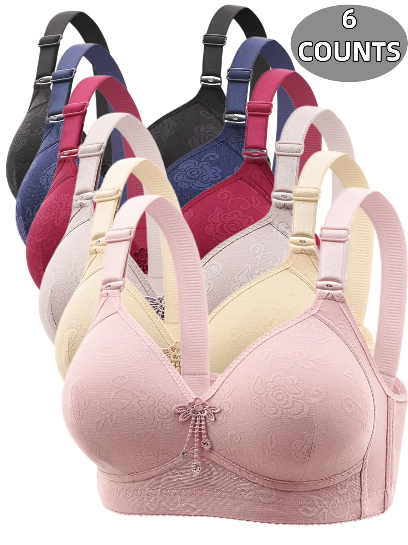 Women's Contrast Binding Push Up Bra, Soft Comfortable Breathable Wireless Bra, Women's Lingerie for All Seasons, Casual