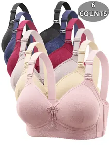 Women's Contrast Binding Push Up Bra, Soft Comfortable Breathable Wireless Bra, Women's Lingerie for All Seasons